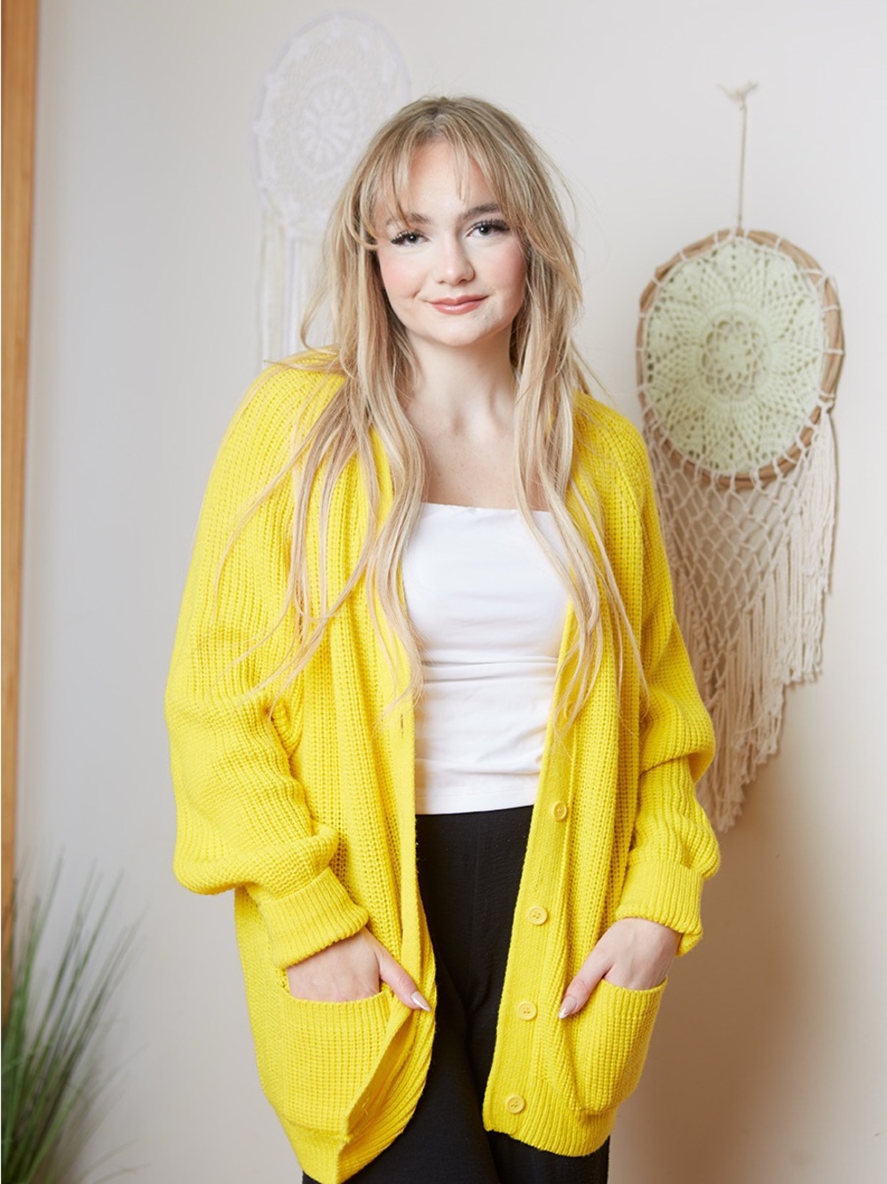 Vintage 80s  Yellow Knit Cardigan Sweater from The Bay M